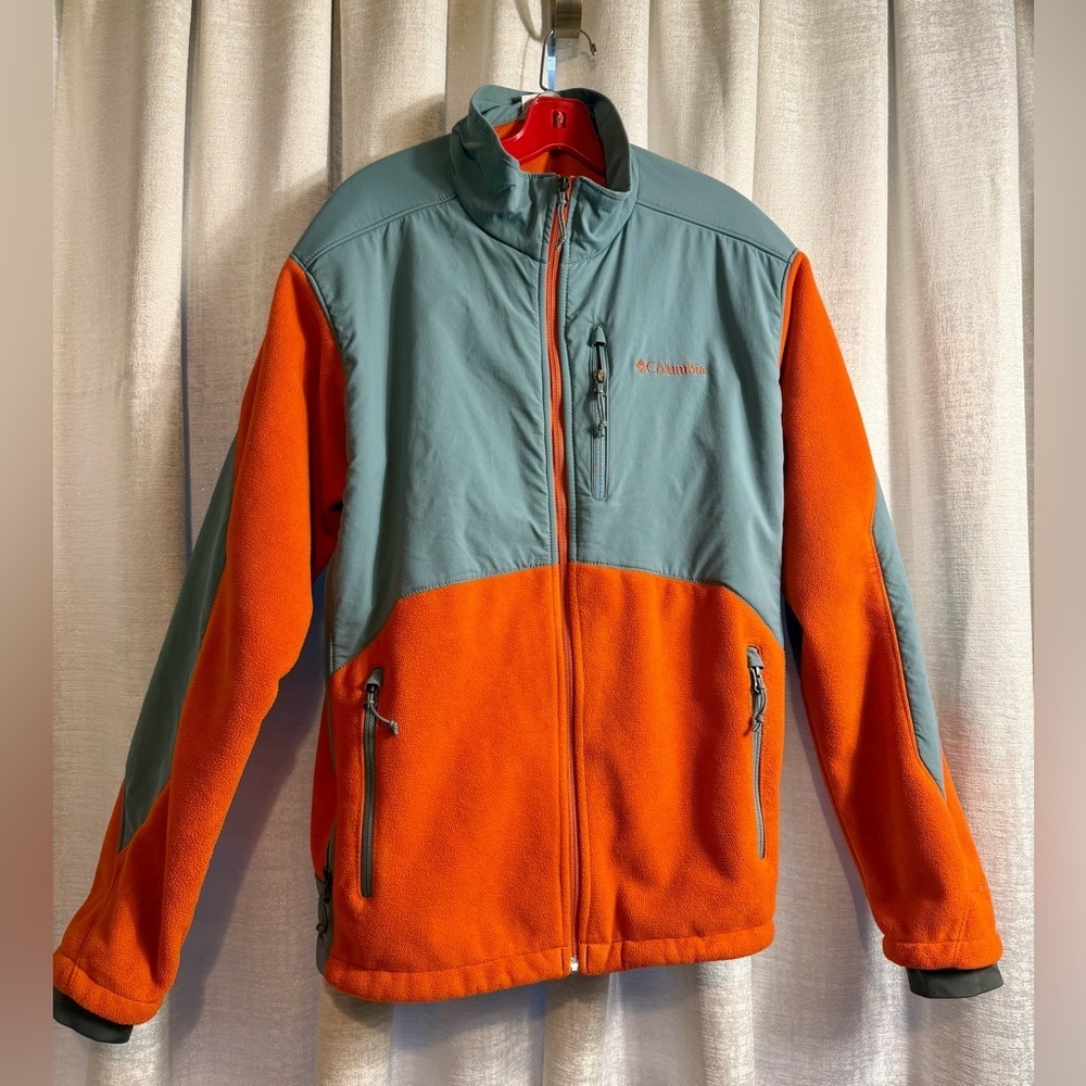 Columbia Men’s Full Zip Fleece Jacket XL Orange & Green Outdoor Hiking - Picture 2 of 14